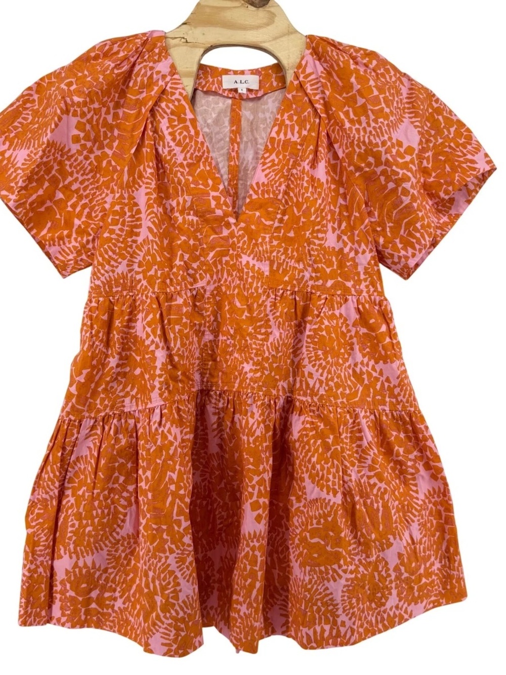 A.L.C. 100% Cotton Printed Orange & Pink Floral Tiered Dress | Size 2 Oversized